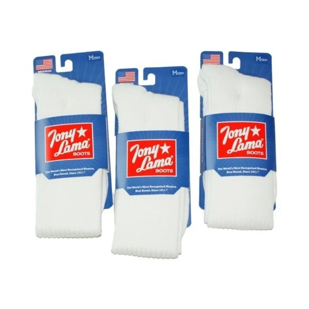 [6 PAIRS] Tony Lama White Boot Socks, MEDIUM Men's Size 6-8.5 - Picture 2 of 4